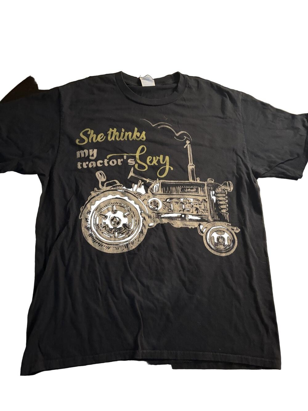 Port & Company Men's Black Cotton Tractor Graphic T-Shirt Size M